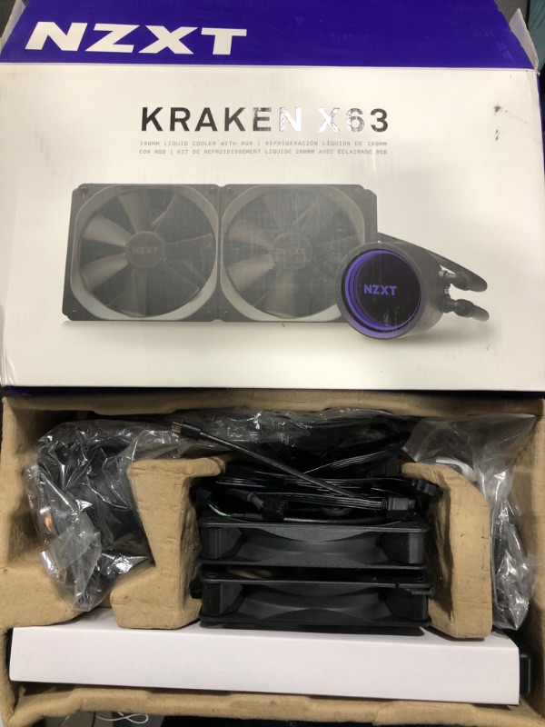 Photo 2 of Kraken X63 280mm Liquid Cooler This All-in-One (AIO) liquid cooler is ready for high performance CPU's with the ability to fit in most cases. With two 140mm Aer P radiator fans, keep CPU performance high while keeping temperatures down.