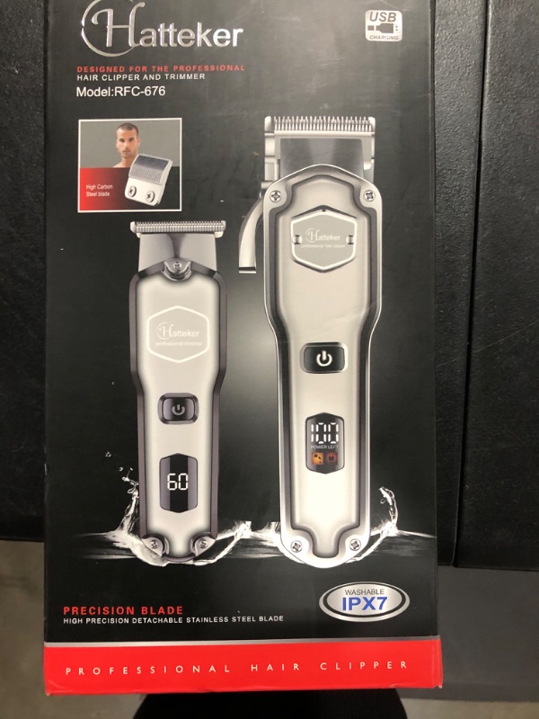 Photo 4 of Hatteker Hair Clipper & Trimmer Set for Men IPX7 Waterproof Cordless Barber Clipper for Hair Cutting Kit with T-Blade Trimmer Beard Trimmer Kids Clipper Professional USB Rechargeable (Silver)
