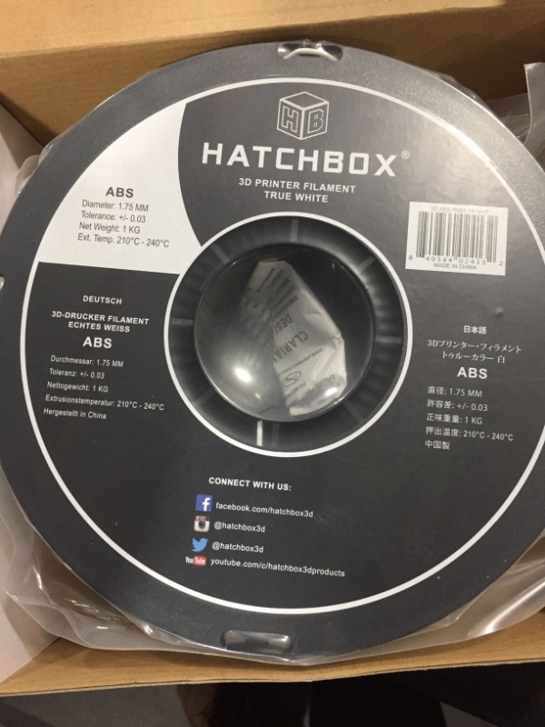 Photo 2 of Hatchbox ABS 3D Printer Filament, Dimensional Accuracy, 1 kg Spool, White