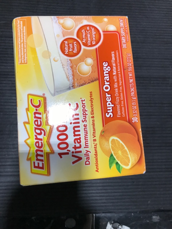 Photo 2 of Emergen-C 1000mg Vitamin C Powder for Daily Immune Support Caffeine Free Vitamin C Supplements with Zinc and Manganese, B Vitamins and Electrolytes, Super Orange Flavor - 30 Count 2022