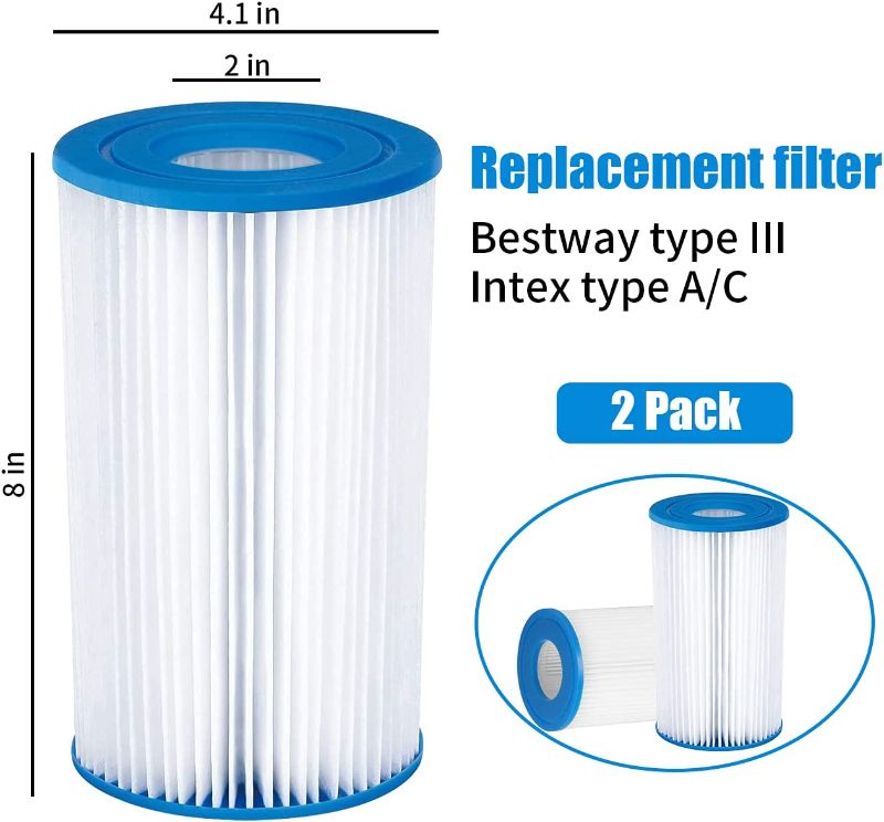 Photo 1 of Pool Filter Cartridge Easy Set - Pool Filters Type A or C Replacement for Inflatable Pools Hot Tub Spa Compatible with Intex, Bestway, Summer Waves Above Ground Pool Pump 1000 GPH,2 Pack