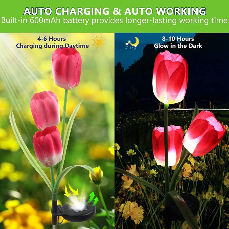 Photo 1 of  Solar Outdoor Lights Solar Flowers IP 65 Waterproof Solar Landscape Lights Garden Decor for Outside 2 Pack (Tulip - Red & YELLOW)