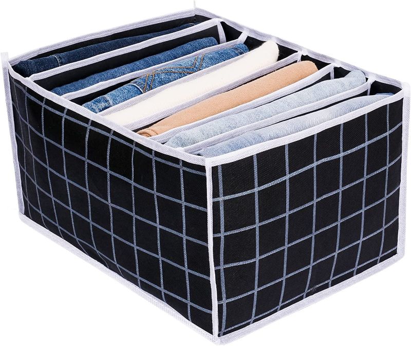 Photo 1 of [Upgraded] TOOVREN Wardrobe Clothes Organizer for Jeans 7 Grids Larger Clothing Storage Organizer Washable Closet Drawer Organizer for Folded Clothes, Thin Coats, Jeans, Leggings, Sweaters, T-shirt (Black 1PCS)
