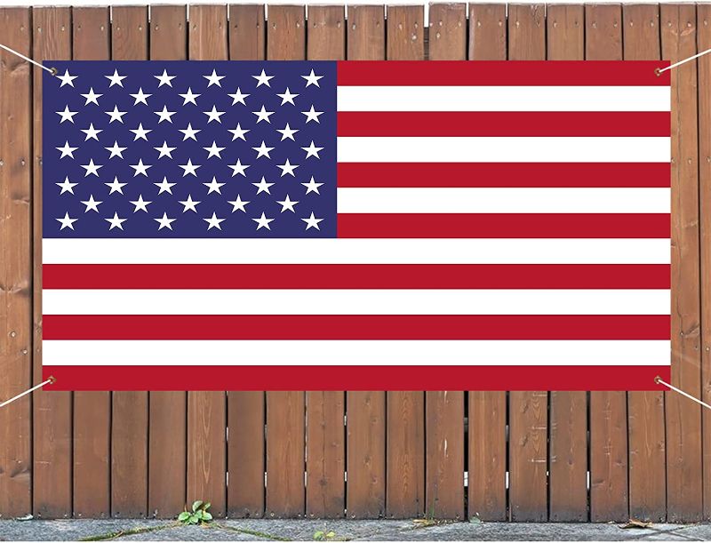 Photo 1 of American Flag - 4th of July Decorations Outdoor - Hanging American Large Banners Stars and Stripes Porch Sign -Patriotic Decor Party Supplies for July Fourth Memorial Day----78"L x 45"W


