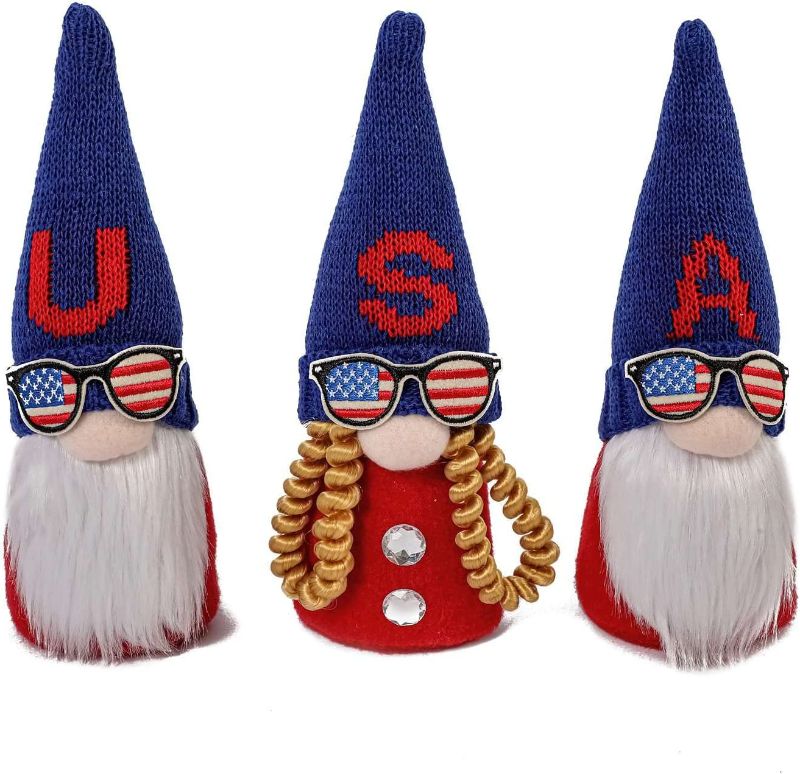 Photo 1 of 3PCS Independence Day Gnome Patriotic Gnome 4th of July for American Independence Day Gift Handmade Memorial Day Elf Dwarf Household Ornaments Home Decorations
