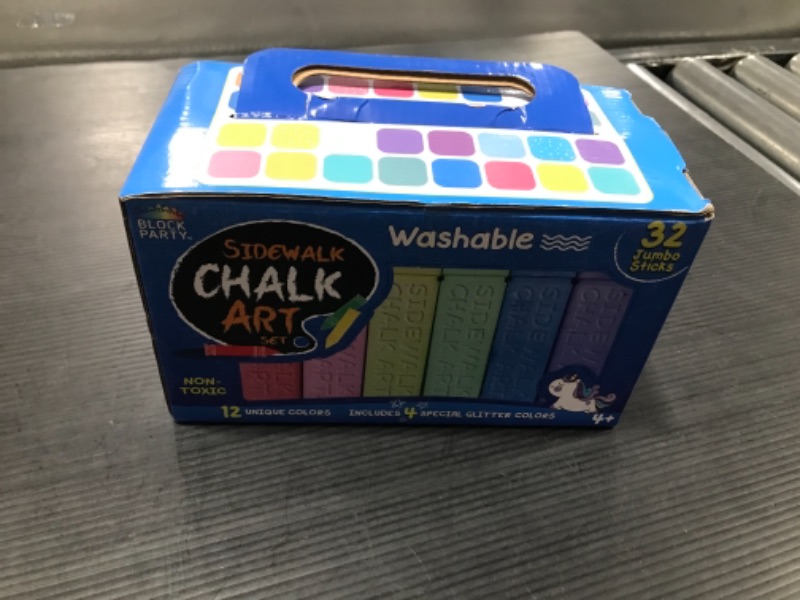 Photo 1 of Block Party Sidewalk Chalk 32-Piece Art Set - BIG BOLD Colors Includes 4 Glitter Chalk That Sparkle, Square Non-Roll Kids Chalk, Washable