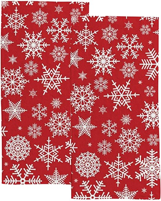 Photo 1 of Christmas Red Bath Hand Towels Set of 2 Winter Snowflake,Soft Absorbent Washcloths Towel for Bathroom Kitchen Hotel Gym Spa