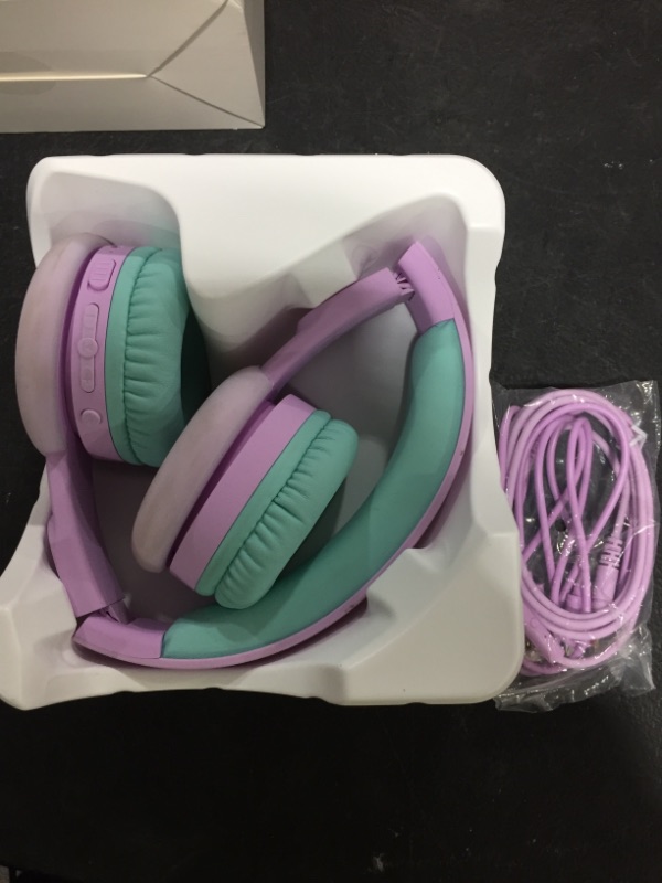 Photo 2 of BIGGERFIVE Kids Headphones, Wired Headphones for Kids Girls, 85/94dB Safe Volume Limited, Microphone, Foldable, 3.5mm Jack Stereo Children Teens Headphones for School/Travel/iPad/Tablet, Purple