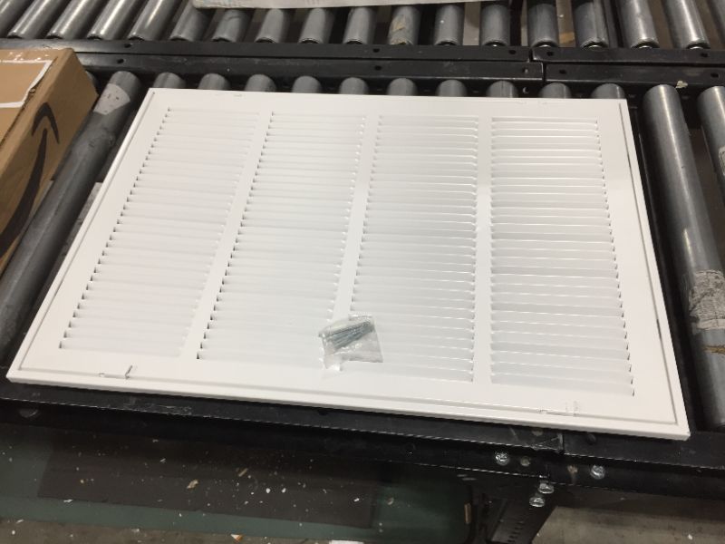 Photo 2 of 24" X 16 Steel Return Air Filter Grille for 1" Filter - Fixed Hinged - Ceiling Recommended - HVAC Duct Cover - Flat Stamped Face - White [Outer Dimensions: 26.5 X 17.75]