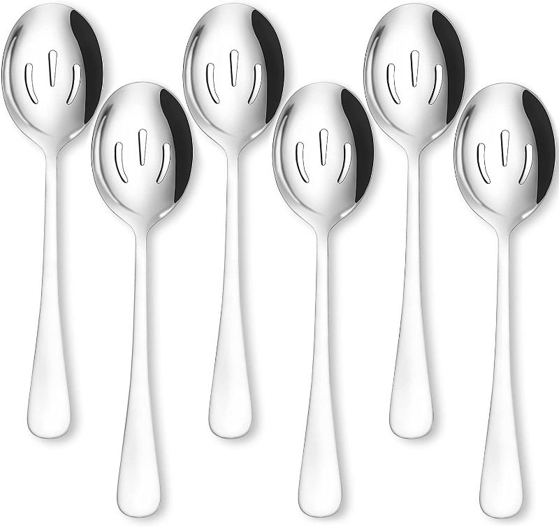 Photo 1 of ATHBEDA Slotted Serving Spoons Set for Buffet Catering Party, 6 Pieces, 8.66 Inch, SUS304 18/8 Stainless Steel
