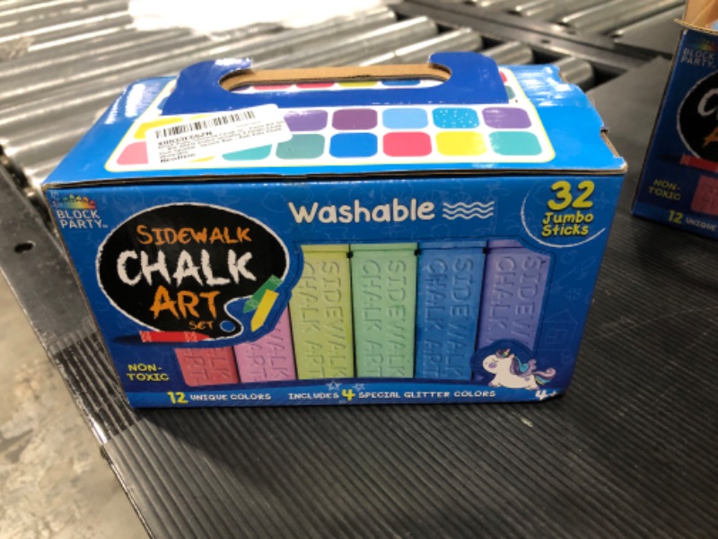 Photo 3 of Block Party Sidewalk Chalk 32-Piece Art Set - BIG BOLD Colors Includes 4 Glitter Chalk That Sparkle, Square Non-Roll Kids Chalk, Washable
