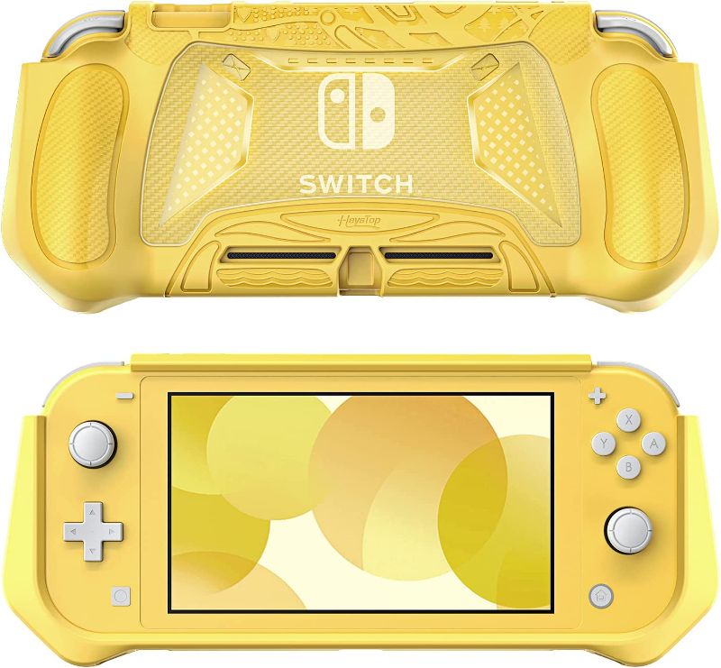 Photo 1 of HEYSTOP Switch Lite Case Cover, Switch Lite Protective Case with Game Card Storage, Tempered Glass Screen Protector and Thumb Grip, Switch Lite Grip Case Anti-Scratch Non-Slip Case, Yellow
