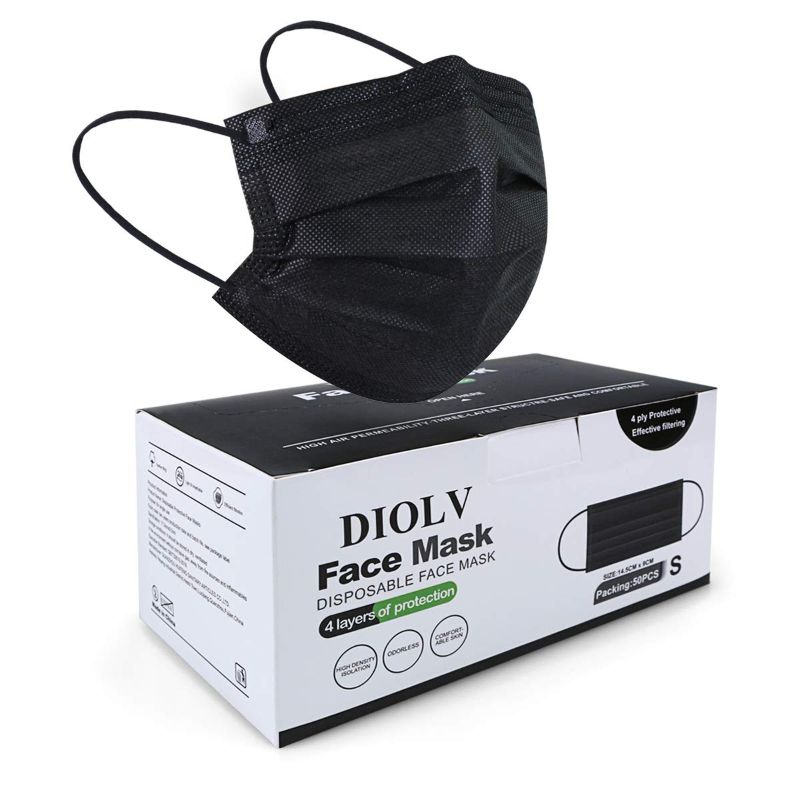 Photo 1 of (6 pack) DIOLV Kids Disposable Face Masks 4-Layer Breathable Masks 50 Pcs Black 
