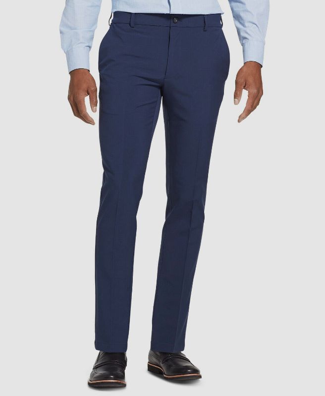 Photo 1 of  Van Heusen 33W 30L Men's Blue Slim Fit Stretch Solid Dress Trousers Pants
