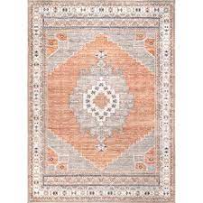 Photo 1 of Alicia Machine Washable Medallion Rust 5 ft. x 8 ft. Indoor Area Rug
