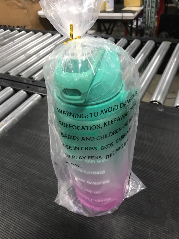 Photo 1 of 64oz/Half Gallon Motivational Water Bottle with Straw &Time Maker?Leak Proof gallon Water Jug Suitable For Gym And Outdoor Sports (Gradient Green)
