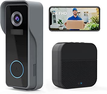 Photo 1 of 2K FHD Doorbell Camera Wireless, ZUMIMALL WiFi Video Doorbell Camera with Chime, IP66 Waterproof, Motion Detection, Night Vision, 2-Way Audio, Local & Cloud Storage, 2.4G WiFi, 30s Voice Message