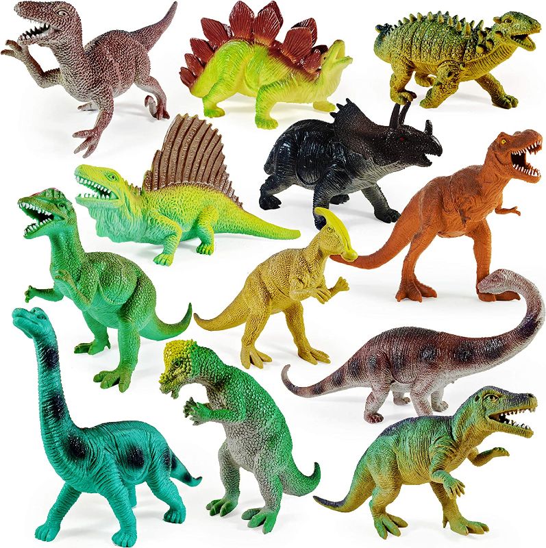 Photo 1 of Boley 12 Pack 9-Inch Educational Dinosaur Toys - Kids Realistic Toy Dinosaur Figures for Cool Kids and Toddler Education! (T-Rex, Triceratops, Velociraptor, and More!)
