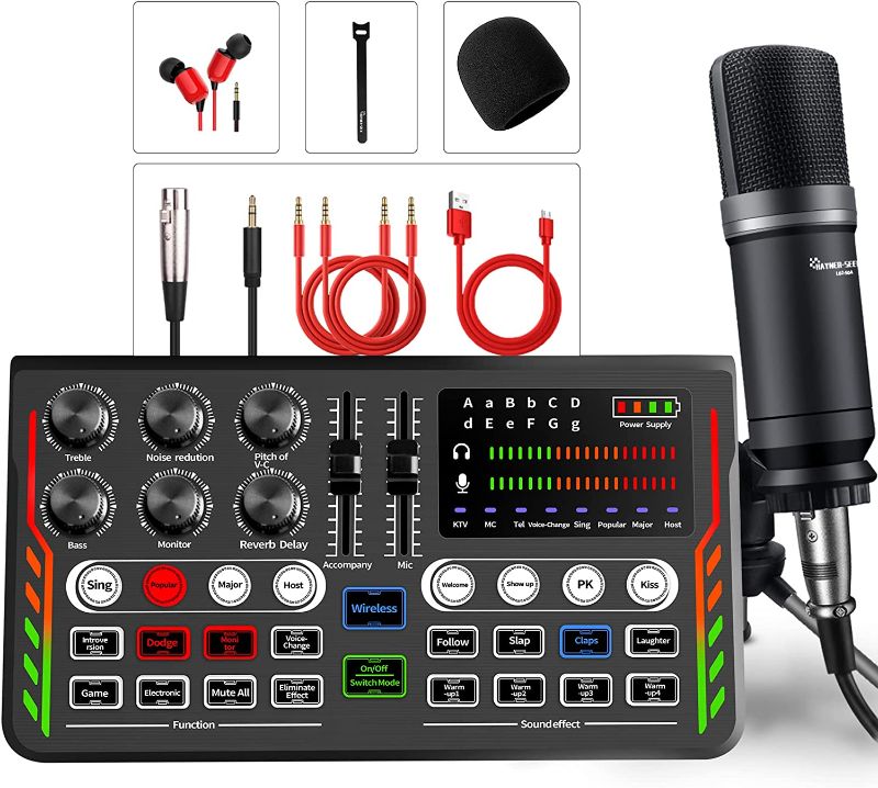Photo 1 of Podcast Equipment Bundle, DJ Mixer Sound Mixer ALL-IN-ONE with 3.5mm Microphone ,Voice Changer/Audio Interface/Audio Mixer for Live Streaming/Gaming/Recording/Singing/PC/Smartphone
(unable to test)