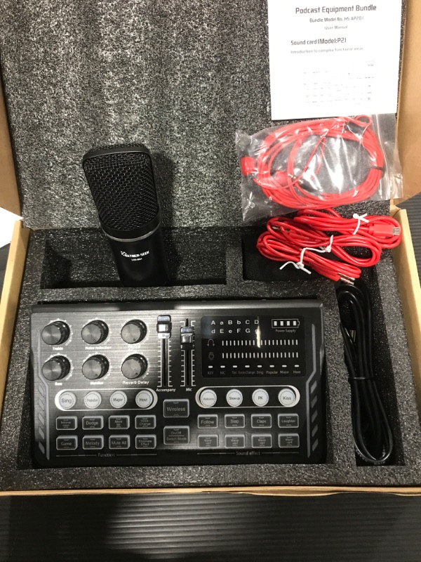 Photo 1 of Podcast Equipment Bundle, DJ Mixer Sound Mixer ALL-IN-ONE with 3.5mm Microphone ,Voice Changer/Audio Interface/Audio Mixer for Live Streaming/Gaming/Recording/Singing/PC/Smartphone
(unable to test)