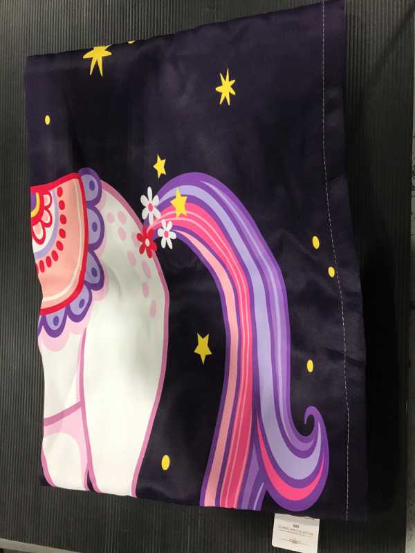 Photo 2 of ANHOPE Cute Cartoon Unicorn Curtains Grommet Blackout Room Darkening Curtains with Rainbow Flower Star Moon Print Pattern Animal Horse Theme Window Drapes...
