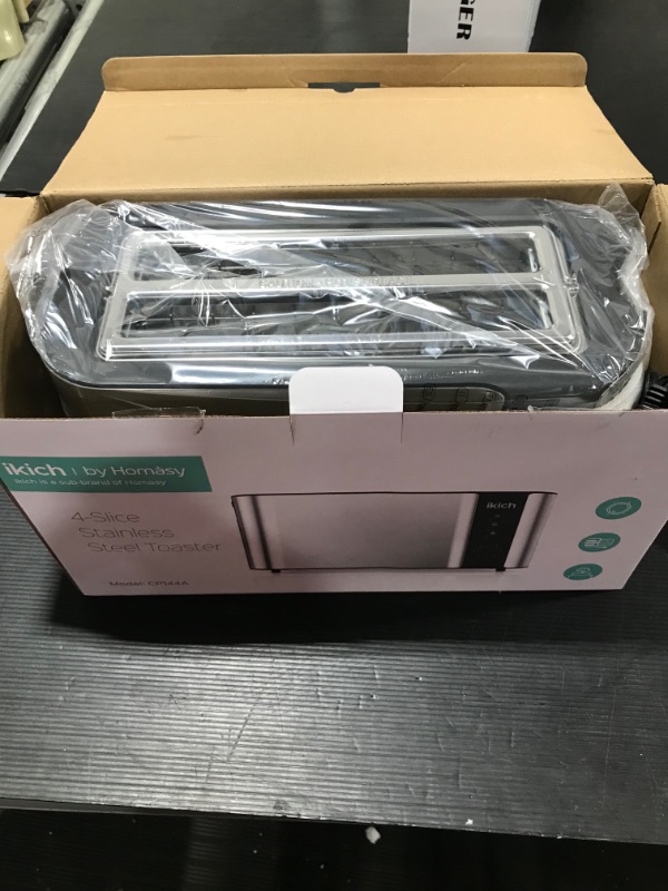 Photo 2 of IKICH Toaster 2 Long Slot, Toaster 4 Slice Stainless Steel, Warming Rack, 6 Browning Settings, Defrost/Reheat/Cancel, Removable Crumb Tray, 1300W
