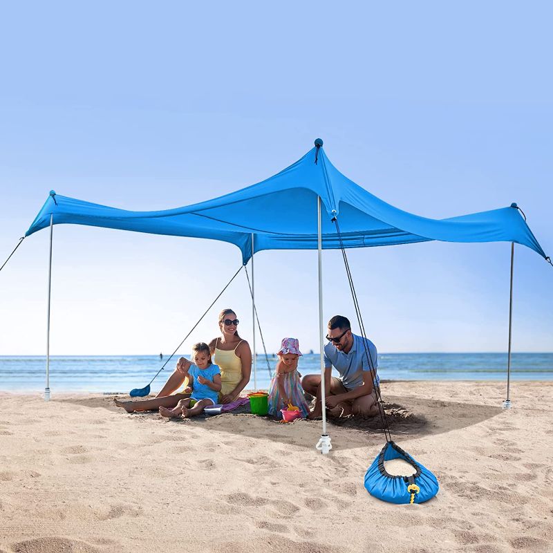 Photo 1 of ArcadiVille Beach Tent Sun Shelter UPF50+, 10 x 10 ft Beach Canopy Easy Setup, Beach Tent Sun Shade for 8 Person w/ 6 Sand Bags & 4 Poles, Beach Canopy Family Tent Sun Shade for Lawn Backyard
