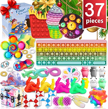 Photo 1 of 30pcs Fidget Packs Anti-Anxiety Tools, Push Pop Fidget Block Set Stress Relief Toys for Adults Kids, Cheap Sensory Fidget Toy Pack with Marble Mesh Anxiety Tube Fidgetet Packs (Fidget Toy-11)