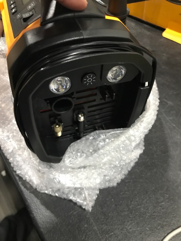 Photo 1 of WORKSITE Tire Inflator Air Compressor, 160 PSI Car Tire Pump with 3 Power Supply (110V AC, 12V DC & 20V Battery), Inflation & Deflation Modes, Dual Powerful Motors, Digital Pressure Gauge, Orange 1-yellow