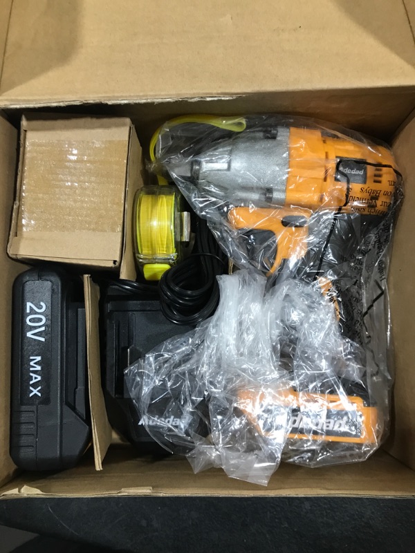 Photo 2 of Adedad Cordless Impact Wrench 1/2 inch, 20V Brushless Impact Gun with Battery and Charger, High Torque 250 ft-lbs 3000 RPM Impact Wrench with 1-Hour Fast Charger, Led Light 2.0Ah Battery- MISSING 5 ITEMS; ADAPTER, 2 SCREWDRKVER BITS, 2 HEX NUT DRIVERS
