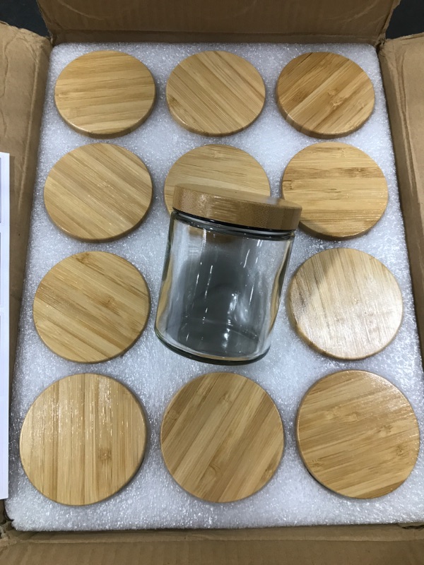 Photo 1 of 12 Pack, 8 OZ Thick Glass Candle Jars with Bamboo Lids, Bulk Clear Round Glass Candle Jars for Making Candles, Empty Food Storage Containers, Canning Jars for Spice, Powder, Liquid