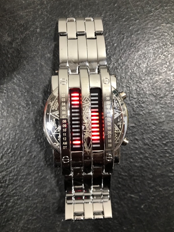 Photo 2 of Binary Matrix Blue LED Digital Watch Mens Classic Creative Fashion Black Plated Wrist Watches Silver Red