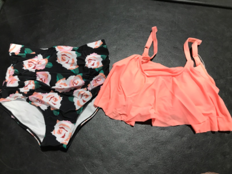 Photo 2 of ADOME Women Bikini Set Tummy Control Swimsuit Two Piece High Waist Floral Swimwear Plus Size Medium Pink