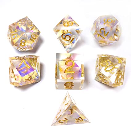 Photo 1 of IDTQ DND Game Dice-Set Sharp Edges - Dungeons and Dragons Polyhedral Translucent Gold Dice Set RPG MTG Table Games D4 D6 D8 D10 D12 D20 (Colorful Sword)
