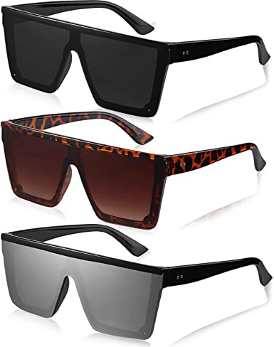 Photo 1 of 3 Pairs Oversized Flat Top Sunglasses Vintage Square Sunglasse Unisex Square Shade Sunglasses for Men Women
