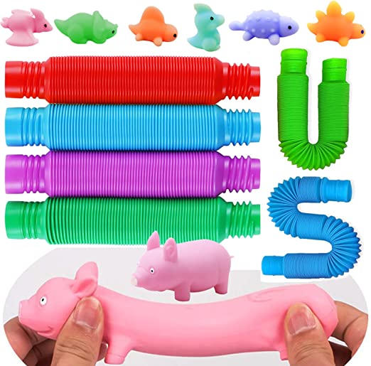 Photo 1 of 14 pk set pop tubes sensory toys, Fine Motor Skills Toddler Toys, Unique Boy & Girl Christmas Stocking Stuffers, Christmas Gifts For Kids & toddler
