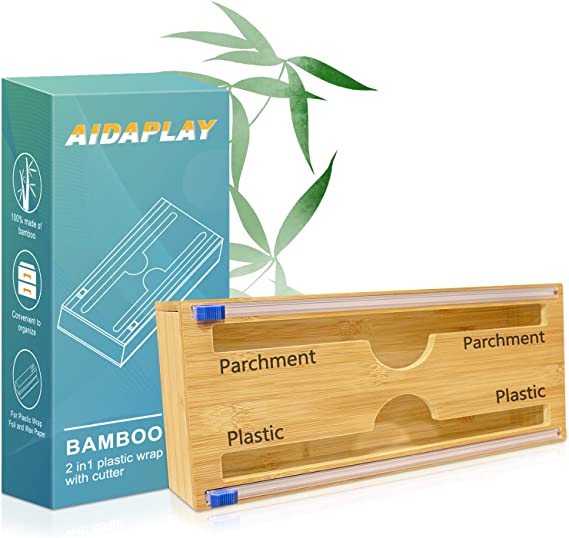 Photo 1 of AIDAPLAY Plastic Wrap Dispenser with Cutter, 2 in 1 Bamboo Foil and Plastic Wrap Organizer, Plastic wrap,Wax Paper,Aluminum Foil Dispenser Organizers and Storage for Kitchen Drawer,Fit for 12" Rolls
