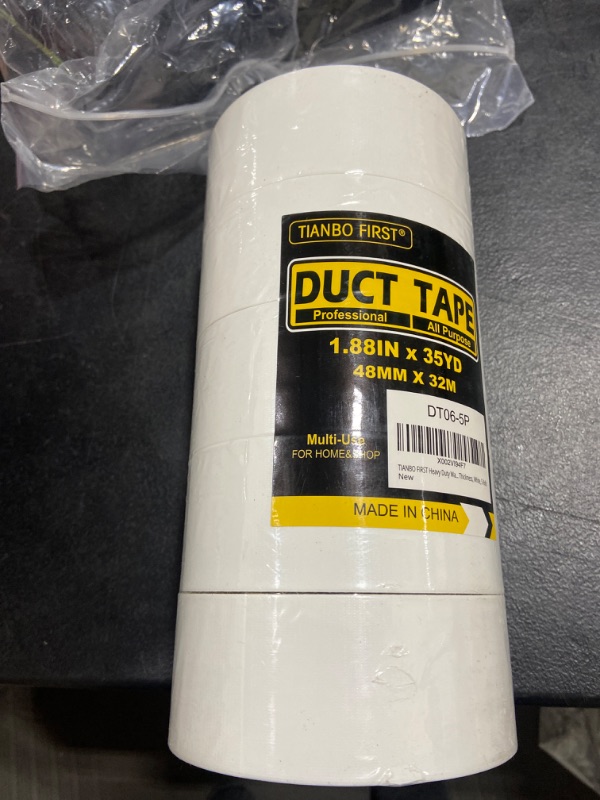 Photo 2 of TIANBO FIRST White Duct Tape Heavy Duty, Professional Grade Outdoor Waterproof Duct Tape, Multi-use White Colored Duct Tape Roll, 1.88 inches x 35 Yards, 8.27 mil Thickness, White, 5 Packs
