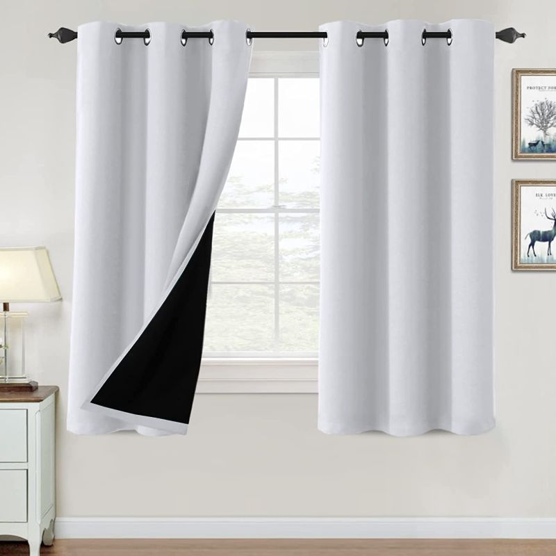 Photo 1 of 100% Blackout Curtains for Bedroom Thermal Insulated Blackout Curtains 63 inch Length Heat and Full Light Blocking Curtains Window Drapes for Living Room with Black Liner 2 Panels Set, Bleached White