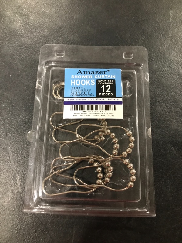 Photo 1 of Amazer Shower Curtain Hooks Rings, White Shower Curtain Hooks, 12Pcs Stainless Steel Shower Curtain Hooks Shower Hooks for Shower Curtain, Double Shower Curtain Hooks for Rods Bathroom