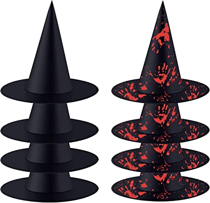 Photo 1 of 8PCS Halloween Witch Hat Cap Magic Wizard Hat Costume Accessory for Holiday Halloween Cosplay Christmas Party Decoration?4PCSBlack+4PCS Scarlet? 2 Pack