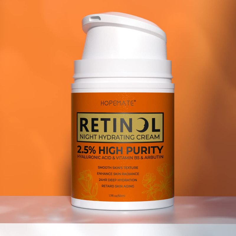 Photo 1 of Retinol Night Hydrating Cream, Reduce Wrinkles, Enhance Skin Radiance, Retinol Moisturizer Cream for Face, Neck, with Hyaluronic Acid, Vitamin B5, Arbutin, 1.7 FL OZ, 50 ML
