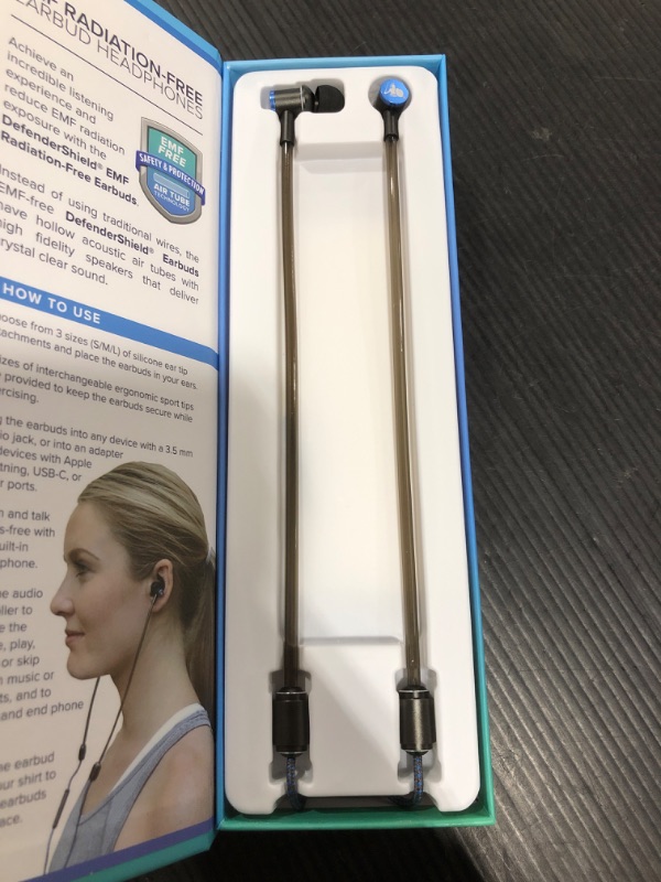 Photo 1 of DefenderShield EMF-Free Air Tube Stereo Earbud Headphones - Universal Radiation Free Wired Headphones with Mic & Volume Control
