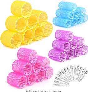 Photo 1 of 46pcs Hair Curlers Rollers, Cludoo Jumbo Big Hair Roller Sets with Stainless Steel Duckbill Clip, 4 Size Self Grip Hair Curlers Rollers for Long Medium Short Thick Fine Thin Hair Bangs Volume