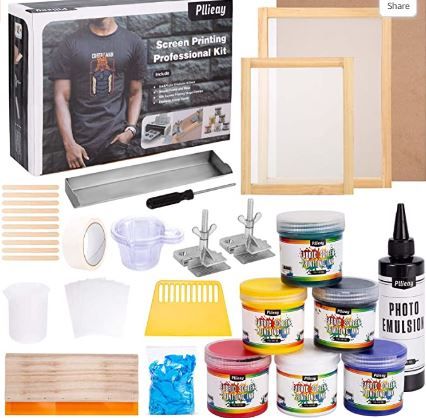 Photo 1 of Pllieay 62PCS Complete Screen Printing Kit Include Fabric Screen Printing Ink & Photo Emulsion & Diazo, Screen Frame and Base, Silk Screen Printing Hinge Clamps, Emulsion Scoop Coater