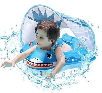 Photo 1 of Baby Swim Float with Canopy, Add Tail Never Flip Over Pool Floats for Babies Age of 6-72 Months with Upf50+ Sun Protection Canopy