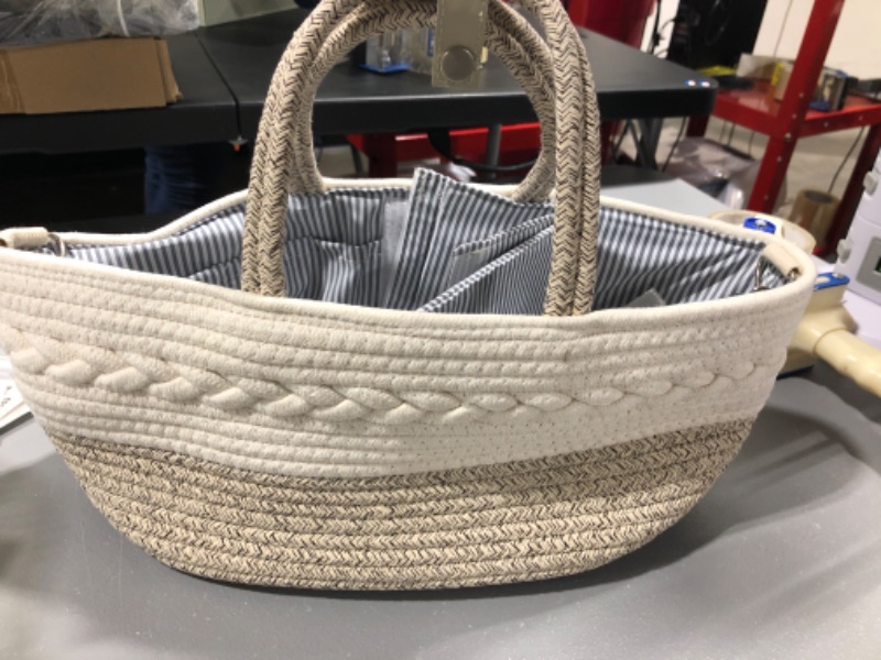 Photo 2 of Baby Diaper Caddy Organizer, Portable Nursery Storage Basket with Changeable Compartments, 100% Cotton Woven Rope Baskets, Car & Changing Table Tote, Newborn Gift