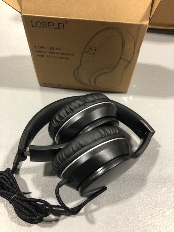 Photo 2 of LORELEI X6 Over-Ear Headphones with Microphone, Lightweight Foldable & Portable Stereo Bass Headphones with 1.45M No-Tangle, Wired Headphones for Smartphone Tablet MP3 / 4 (Space Black)