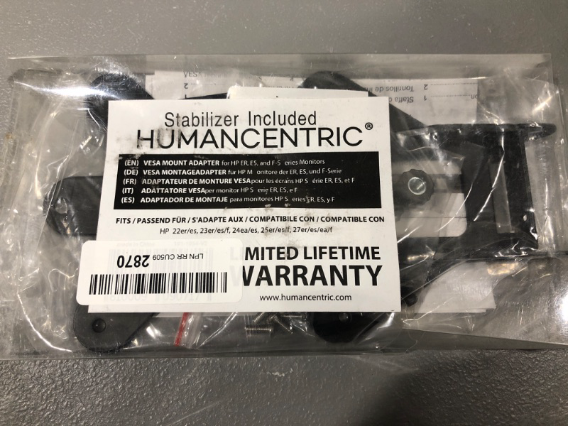 Photo 2 of HumanCentric VESA Mount Adapter for HP Monitors 22er, 22es, 22f, 23er, 23es, 23f, 24ea, 24ec, 24er, 24es, 24f, 24fw, 25er, 25es, 25f, 27er, 27ea, 27es, 27f, 27fw, 27ec VESA Adapter Bracket (Black) One Pack