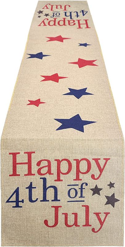 Photo 1 of 2 pack tiosggd 4th of July Table Runner 13 x 72 Inches Long Burlap Linen Tablecloth American Stars Independence Day Memorial Day Patriotic Veterans Day Decorations
